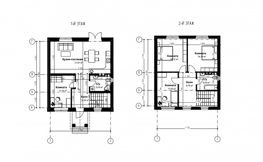 Планировка Двухэтажный дом из кирпича 132 м²
