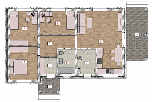 Планировка Одноэтажный кирпичный дом 113 м²