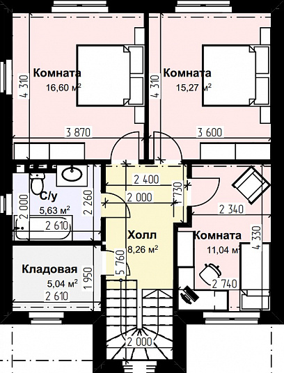 Планировка 2х этажный кирпичный дом 140 м²