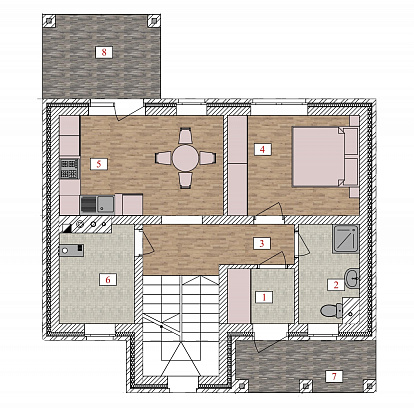Планировка 2-этажный дом из кирпича 135 м²