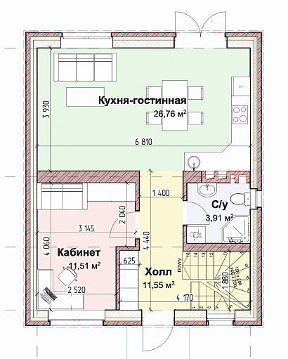 Планировка Двухэтажный кирпичный дом 120 м²