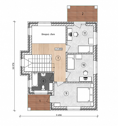Планировка Двухэтажный кирпичный дом 170 м²