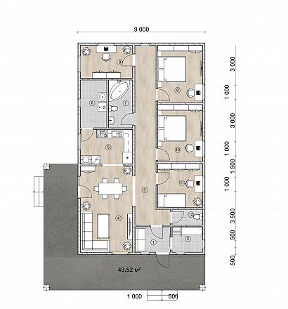 Планировка Одноэтажный каркасный дом 170 м²