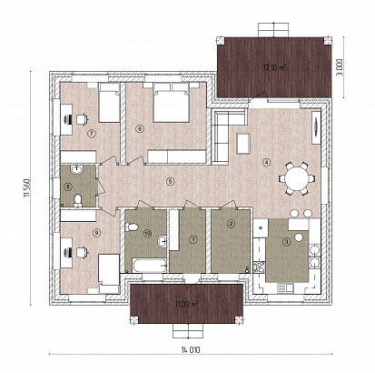 Планировка Одноэтажный кирпичный дом 149,78 м²
