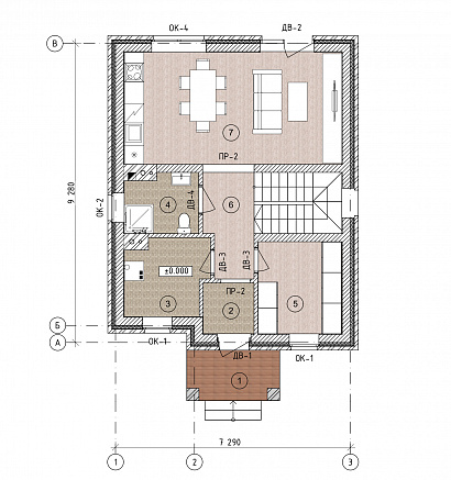 Планировка 2-этажный дом из кирпича 120 м²