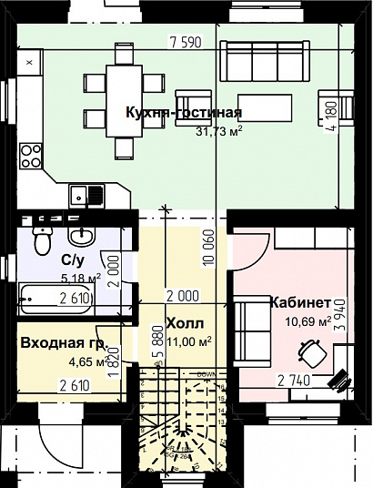 Планировка 2х этажный кирпичный дом 140 м²