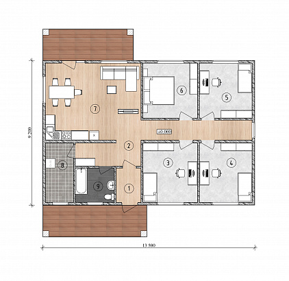 Планировка Каркасный дом 1 этажный 139 м²