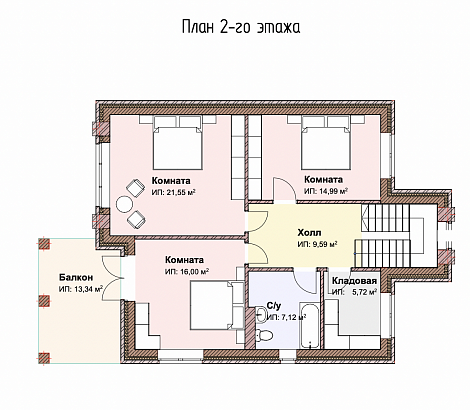 Планировка Двухэтажный дом из кирпича 185 м²