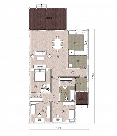 Планировка Каркасный дом 1 этажный 150 м²
