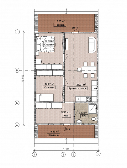 Планировка Каркасный дом 1 этажный 92 м²