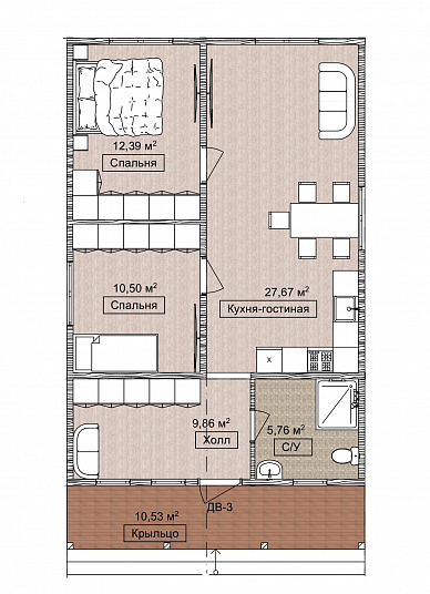 Планировка Одноэтажный каркасный дом 80 м²