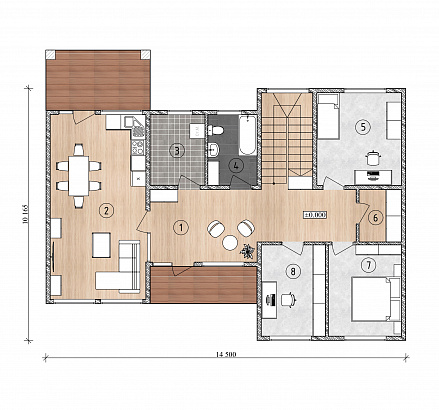 Планировка Двухэтажный каркасный дом 184 м²