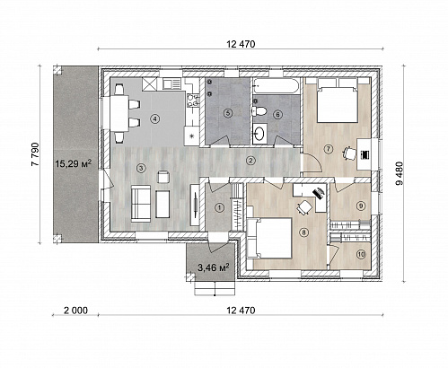 Планировка Одноэтажный кирпичный дом 106,75 м²