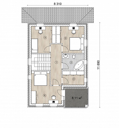 Планировка 2-этажный дом из кирпича 165 м²