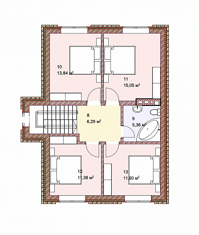 Планировка Двухэтажный кирпичный дом 188 м²